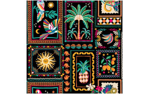 Popelín Algodón Palmera Negro