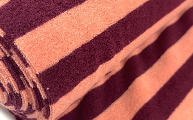 Burgundy Peach Striped Cotton Towel