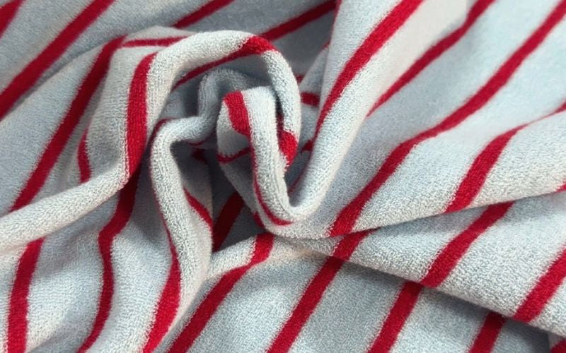 Toalla Algodón Rayas Celeste Rojo