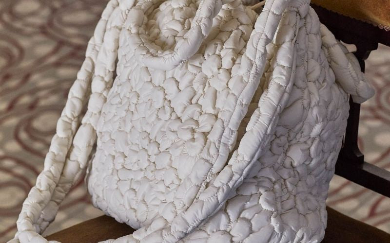 Floral Print Quilted Throw in Ecru