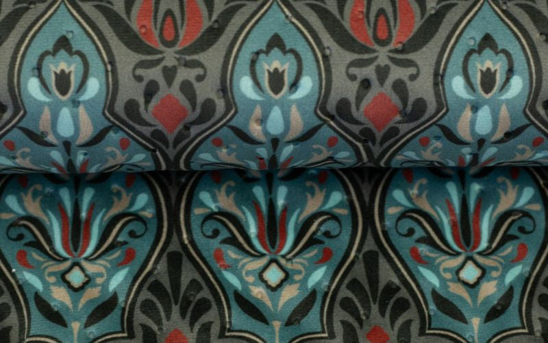 Green Printed Quilted Velvet